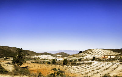 Scenic view of landscape against clear blue sky
