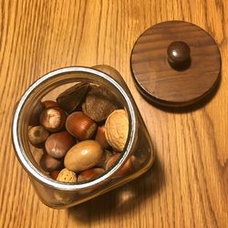 High angle view of eggs in container on table