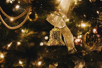 Close-up of illuminated christmas tree