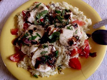 Close-up of served food in plate