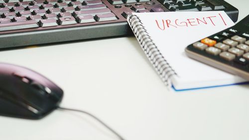 High angle view of pen on table