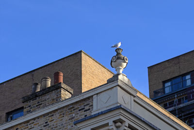 Low angle view of statue against clear blue sky