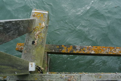 High angle view of padlocks on sea
