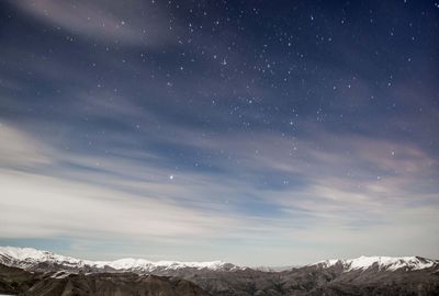 Low angle view of landscape against sky at night