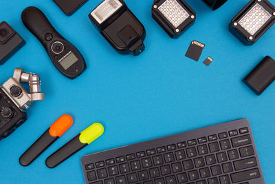 High angle view of computer keyboard on table