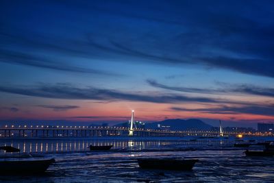 Bridge over sea against cloudy sky during sunset