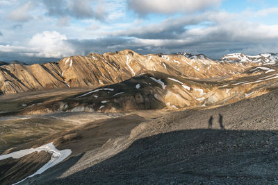Two hikers high above landmannalaugar