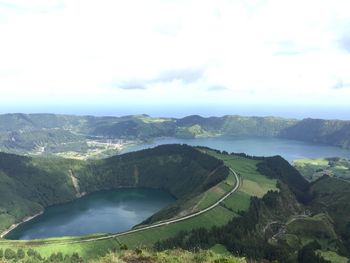 Aerial view of river against cloudy sky