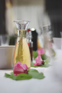 Close-up of drink in jar on table