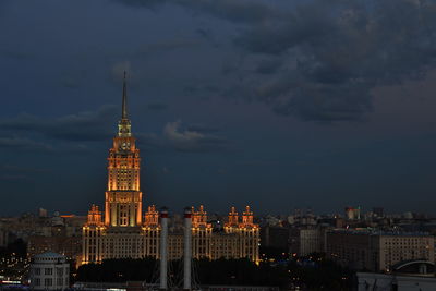 City skyline against cloudy sky