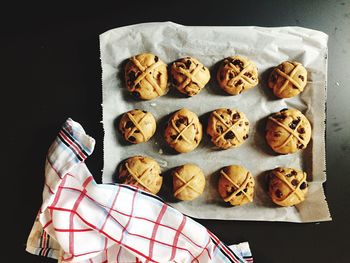 Directly above shot of cookies in plate on table