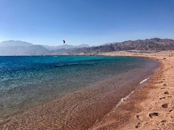 Scenic view of sea against blue sky