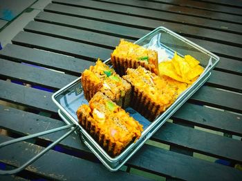 High angle view of food in plate