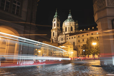 Light trails at st nicholas chruch, prague