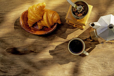 High angle view of drink on table