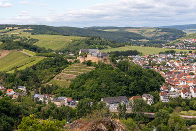 High angle view of townscape against sky