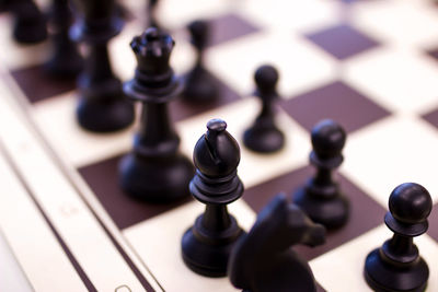 Close-up of chess pieces on board