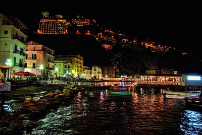 Illuminated buildings at night