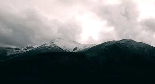 Scenic view of mountains against cloudy sky