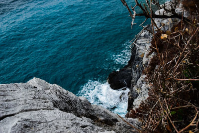 High angle view of rocks on beach