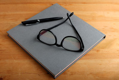 High angle view of eyeglasses on table