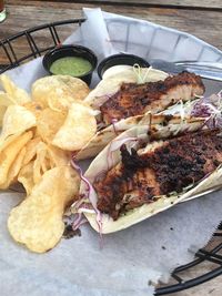 High angle view of meal served in plate