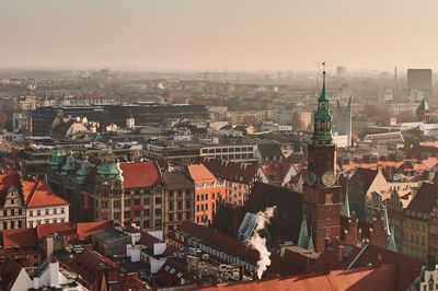 High angle view of buildings in city