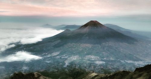 Scenic view of volcanic landscape against sky