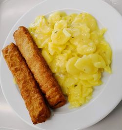 High angle view of breakfast served in plate