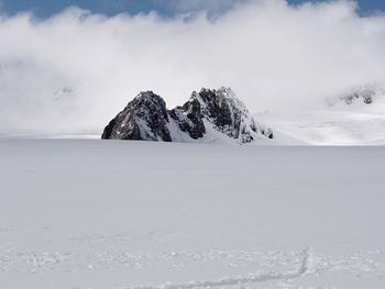 Scenic view of snow covered mountain against sky