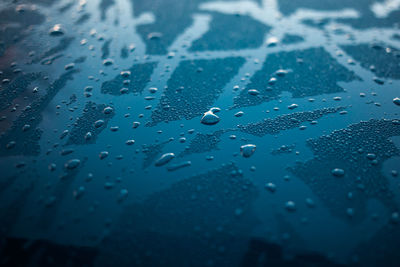 Full frame shot of raindrops on glass window