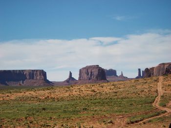 View of rock formations against cloudy sky