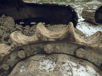 Chain gear of tracked vehicle. crawler tracks hydraulics on tractor or excavator. track and gear.