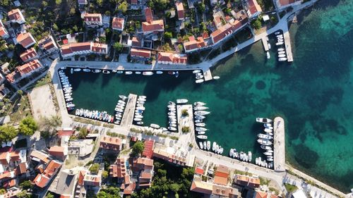 High angle view of the city by the sea