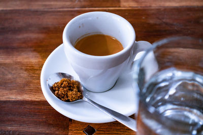 High angle view of coffee on table