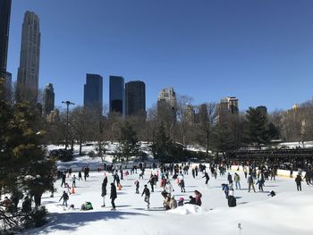 Group of people in city during winter