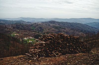 Scenic view of landscape and mountains against sky