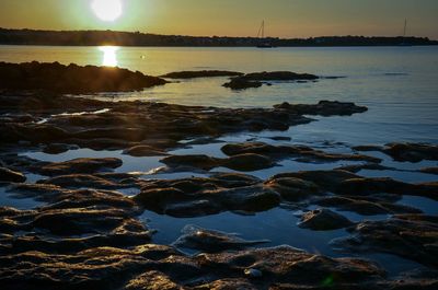 Scenic view of river at sunset