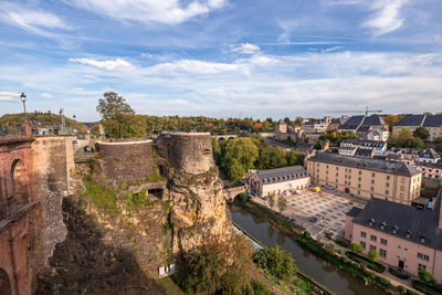 High angle view of buildings in city