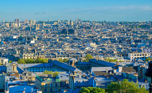 High angle view of buildings in city