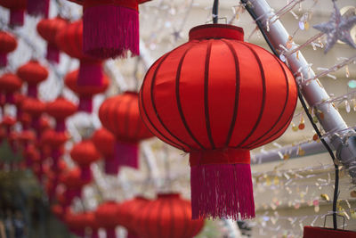 Close-up of lanterns hanging