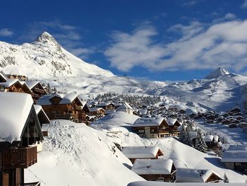 Built structures on snow covered landscape