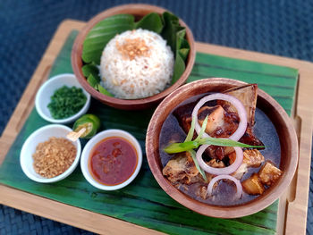 High angle view of food on table