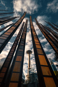 Low angle view of buildings against sky during sunset