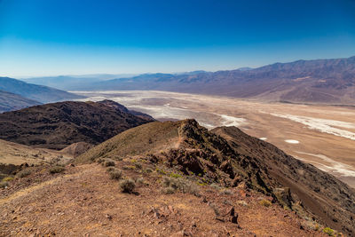 Scenic view of desert against blue sky