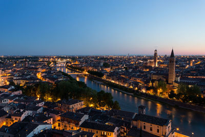 High angle view of city at dusk