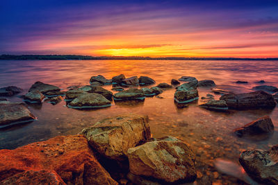 Scenic view of sea during sunset