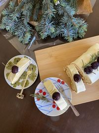 High angle view of food on table