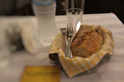 High angle view of breakfast on table