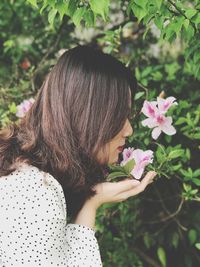 Close-up of girl with flowers